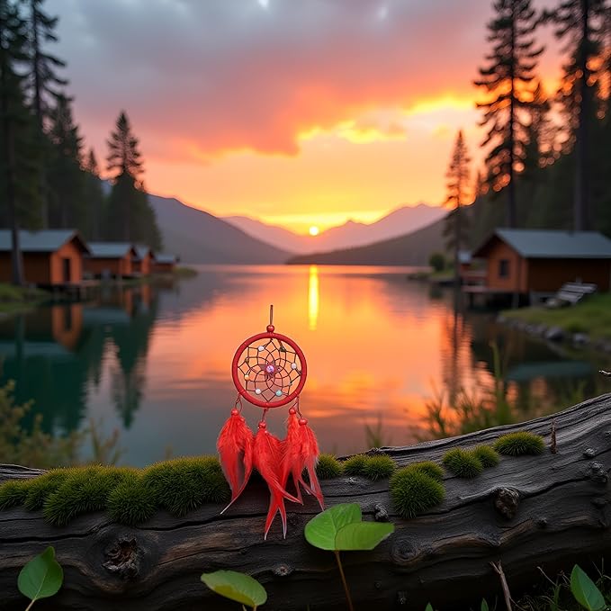Red Small Dream Catcher with Feathers Wall Hanging Ornament Indian Style Decoration Wind Chimes for Car Home Wall Decor Home and Kitchen
