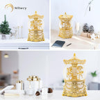 Carousel Music Box Gold & Ivory Christmas Snow Globes, 8.3" Rotate Carousel Snow Globe for Kids & Adults, Classic Wind up Musical Snow Globe Birthday Gifts for Women Girls, Carousel Horse Home Decor
