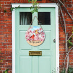 Welcome Spring Summer Cardinal Birds Front Door Sign 12"x12" Pink Blossoming Flower Floral Wood Door Hanger for Outdoor Outside Porch Decor Farmhouse Seasonal Wreaths for Front Door Wall Hanging Sign
