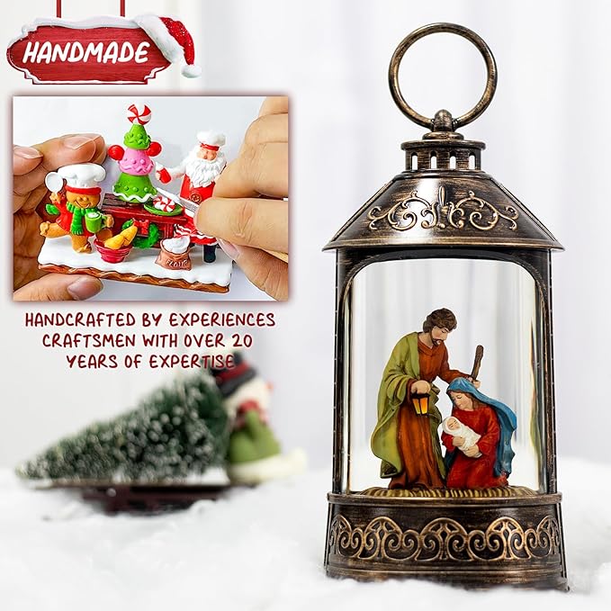 Snow Globe Lantern Nativity Scene, Glitter Lighted Christmas Nativity Snow Globe with Music,Musical Christmas Decorations USB and Battery Operated, Nativity Set Indoor Snow Globes