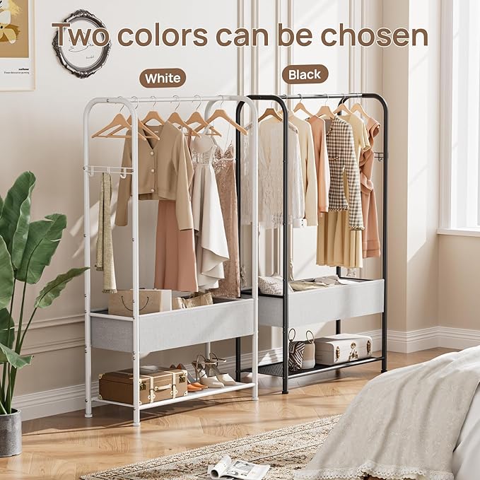 Freestanding Metal Garment Rack - Heavy Duty Coat & Clothes Hanger for Hanging/Drying, Portable Closet Storage for Laundry Room/Bedroom, Black