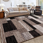 FlyDOIT Modern Geometric Patchwork Area Rug, 8x10 Chocolate Large Rugs for Living Room, Rockwood Collection Indoor Rugs for Bedroom, Throw Carpet Floor Decor for Entryway Dining Room Office Nursery