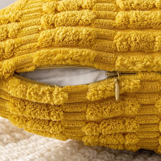 MIULEE Pack of 2 Corduroy Decorative Throw Pillow Covers 12x12 Inch Soft Boho Striped Pillow Covers Modern Farmhouse Home Decor for Summer Sofa Living Room Couch Bed Mustard Yellow