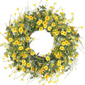 Sggvecsy Yellow Daisy Wreath 24 Inch Spring Summer Wreath Fake Silk Floral Wreath with Green Eucalyptus Leaves and Lavender for Front Door Window Wall Wedding Farmhouse Festival Decor