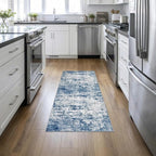 2'x5'Runner Rug Washable Rug: Modern Abstract Soft Thin Runner Rug Blue