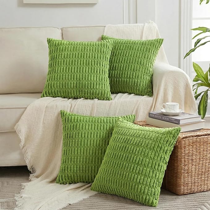 Fancy Homi 4 Packs Decorative Throw Pillow Covers for Living Room Couch Bed, Modern Farmhouse Boho Home Décor Accent Cushion Case, 14" x 14", Lime Green