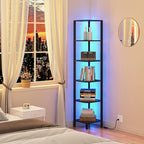 TUTOTAK Corner Shelf with LED Light, 6-Tier Corner Bookshelf for Small Space, Narrow Display Corner Shelf Stand with Storage Rack, for Living Room, Bedroom, Black BS08BK006L