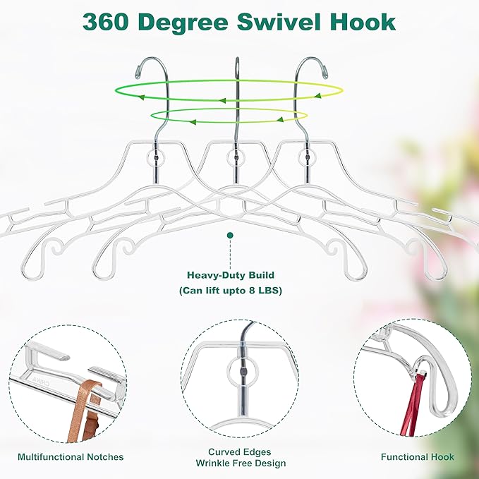 Quality Clear Hangers 12 Pack - Crystal Hangers for Clothes - Durable Plastic Hanger Set - Invisible Dress for Suits - Heavy Duty - Nonslip Coat and Shirt (Clear, 96 Pack)