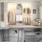 Unikito 48" W - 96” W Closet Organizer, 8FT Walk in Closet Systems Starter Kit with 25” Tower and 3 Extendable Hanging Rods, Sturdy Wood Garment Rack with 4 Drawers and Mirror, Max Load 1000 LBS White