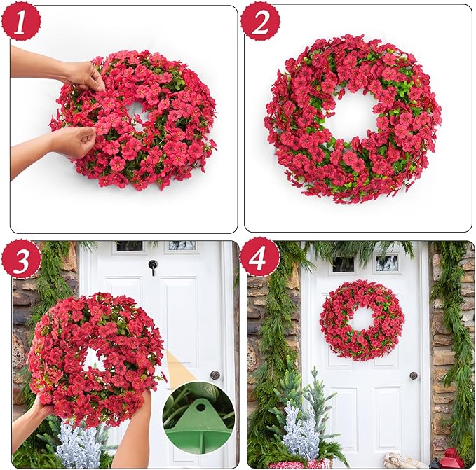20 Inch Spring Summer Floral Wreath, Violet Artificial Silk Flowers with Green Eucalyptus Leaves, Farmhouse Faux Greenery Wreath for Front Door Outdoor Wall Wedding Home Decor