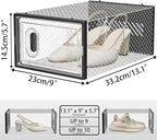Shoe Storage, 12 Pack Shoe Organizer for Closet, Shoe Boxes Clear Plastic Stackable Shoe Containers with Lids for Size 10, Black