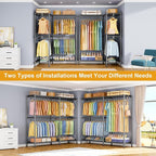 E15 Garment Rack L Shaped Clothes Rack for Corner，Freestanding Clothing Racks for Hanging Clothes，Heavy Duty Closet Organizer with 4 Hanging Rods & 8 S Hooks，43.4" W x 15.8" D x 78.4" H，Grey