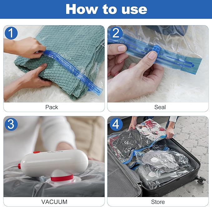 VMstr Vacuum Seal Bags for Clothing Travel, Vacuum Storage Bags with USB Electric Pump, Compression Space Saver for Luggage Suitcase 18 Combo Bags + USB Pump
