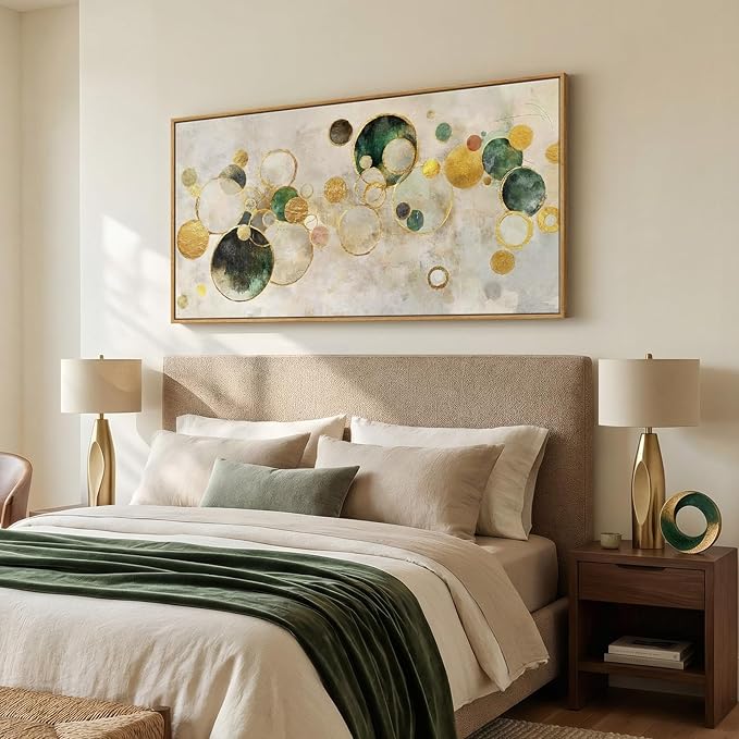 Extra Large Framed Abstract Canvas Wall Art for Living Room, Oversized Horizontal Prints Paintings Artwork for walls, Modern Gold Circle Pictures Wall Decor for Bedroom, Office, Dining Room 30x60 In