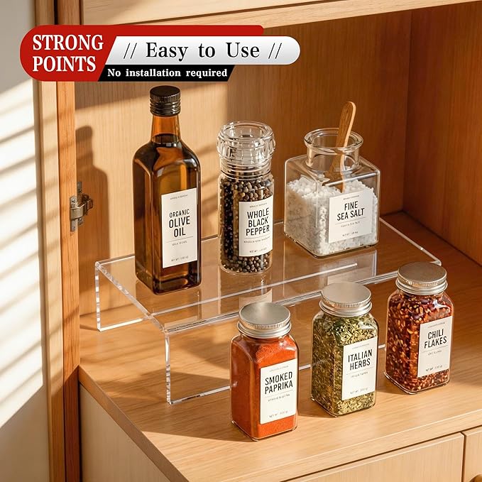 Sezanrpt Acrylic Shelf Riser 8x4.3x2 pack of 2, Clear Display Shelf 8” for Shoes, Glasses, Plants, Home Decors, Perfume, 8x4.3x2 Inch