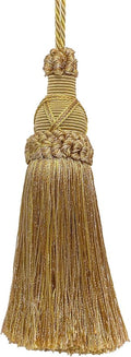 DÉCOPRO 5 1/2" (14cm) Key Tassel, 4" (10cm) Loop, with Criss Cross Design # KTIC, Rustic Gold #4975 (Light, Beige, Yellow Gold) Set of 2