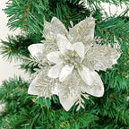 Pack of 12 Silver 5 Inch Glitter Flower Shape Christmas Hanging Ornaments Party Decorating Supplies