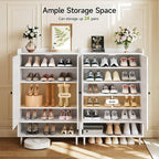 White 7+1 Tier Farmhouse Shoe Storage Cabinet - 45" Tall Entryway Organizer with Cross Molding Doors, 3 Adjustable Shelves & Metal Legs, Shoe Rack for Front Door Entrance