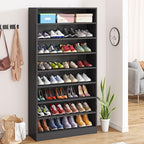 Tribesigns Tall Shoe Cabinet, 9 Tiers 40-45 Pairs Heavy Duty Wood Freestanding Shoe Storage Cabinet, 70.8'' Tall Shoe Cabinet with Open Storage for Entryway (1, Black)