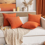 MIULEE Pack of 2 Orange Corduroy Decorative Pillow Covers 18x18 Inch Soft Boho Striped Throw Pillow Covers Modern Farmhouse Home Decor for Halloween Thanksgiving Summer Sofa Living Room Couch Bed