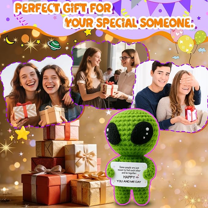 Supportive Crochet Alien Doll - Romantic for Her Him, Soulmate You and Me Day Gift for Boyfriend Girlfriend, Funny I Love You Gift for Husband Wife, Unique Wedding Keepsake