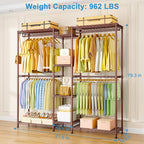 Ulif E4 Clothes Rack, Heavy-Duty Garment Rack, Metal Freestanding Clothing Organization Storage System Can Be L-Shaped with Shelves and Hangers, Max Load 962lbs, 71.6" W x 14.5" D x 79.3" H, Bronze