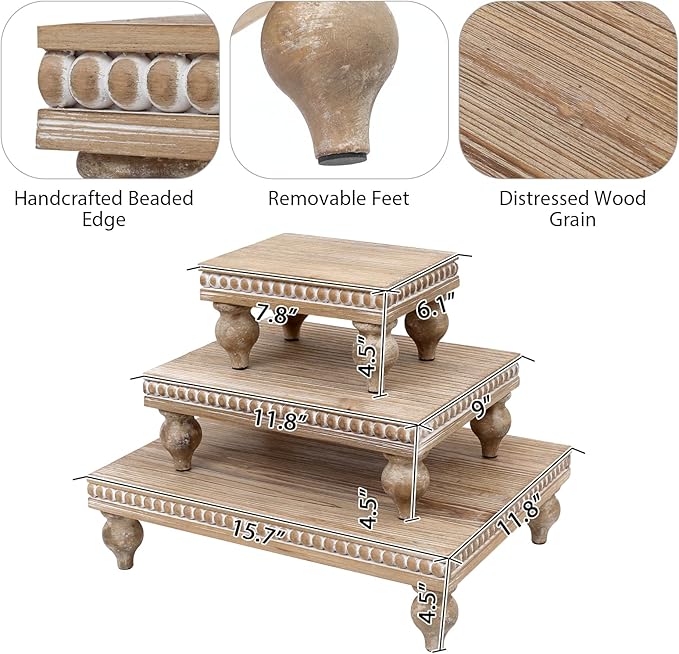 SwallowLiving Wooden Riser for display, Natural, Set of 3