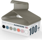 Neaties Plastic Hangers 100 Pack – Made in The USA – 6lb Capacity Standard Clothes Hangers with Strap Hooks for Dresses, Lingerie, Shirts, Pants, and Jackets – Gray