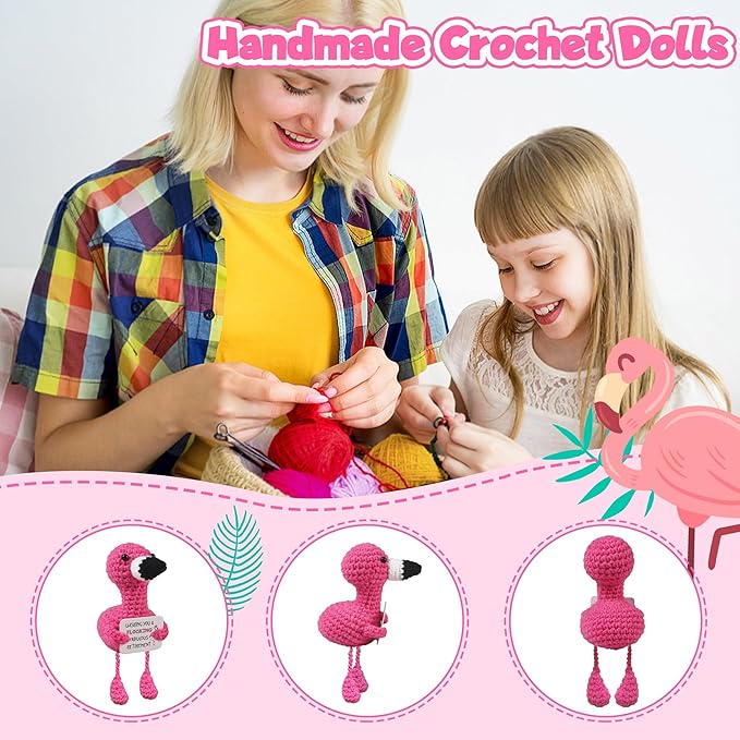 WenmthG Mini Positive Flamingo Crochet Doll - Funny Appreciation Gift for Women Men Couple Positive Crochet Animals Emotional Cheer Up Support Handmade Flamingo Birthday Retirement Decoration Gift