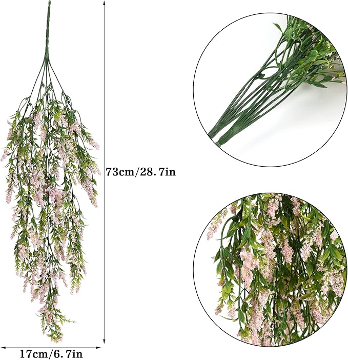 2 Pcs Artificial Lavender Teardrop Rattan, Spring Summer Front Door Hanging Floral Swags for Wall Basket Filler, Garden Home Easter Decoration-28.7in(Pink)