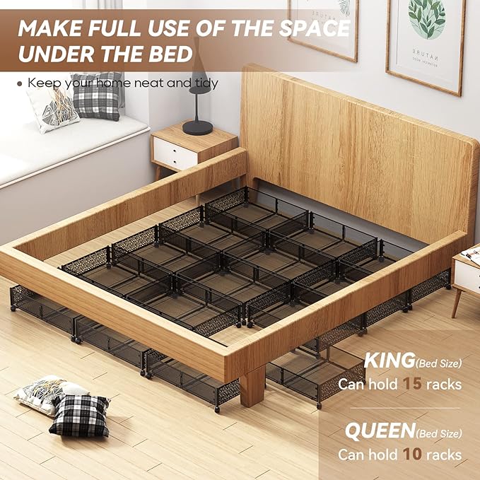 Under Bed Storage Containers with Wheels, Under Bed Shoe Storage Organizer Drawer, Tool-free Assembly Metal Storage Containers for Bedroom Clothes Shoes Blankets -2PCK