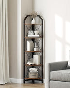 CHOEZON 59.4" Corner Shelf, 5-Tier Industrial Corner Bookshelf, Corner Storage Stand, Plant Stand Display Shelf, Bookcase for Bedroom, Living Room, Home Office, Rustic Brown and Black TCJ10BF