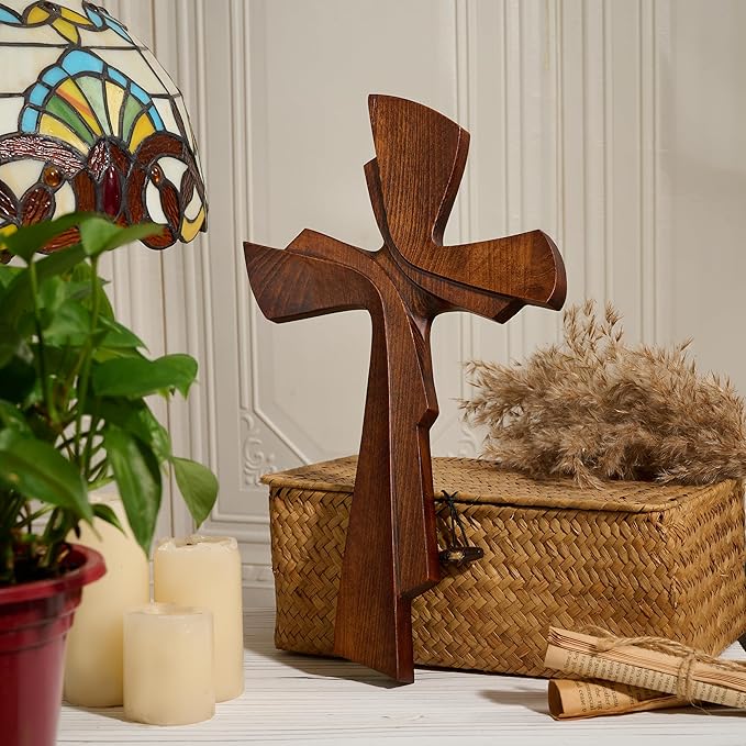 BGCarvedGrace Wooden Wall Cross Decor, Handcrafted Retro Religious Hanging Cross, Christian Home Wall Art Decoration(10 Inch)