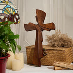BGCarvedGrace Wooden Wall Cross Decor, Handcrafted Retro Religious Hanging Cross, Christian Home Wall Art Decoration(14 Inch)