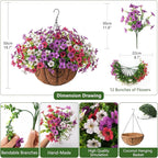 Artificial Faux Hanging Flowers Plants with Basket for Outdoor Spring Decoration, Fake Silk Daisy Outside Indoor UV Resistant Look Real Yard Patio Front Porch Garden Balcony Home Decor(Mix4)