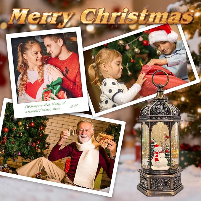Large Snowman Snow Globe, Cardinal Christmas Tree, Lighted Snow Globes Lantern, Musical&LED Lights, 8 Classic Songs, 6-Hour Timer, Xmas Gifts and Holiday Decoration