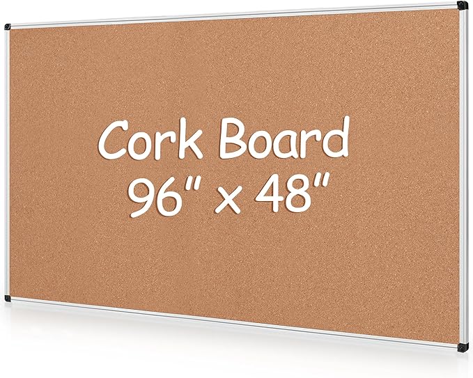 Extra Large Cork Bulletin Board 96" X 48", Silver Aluminum Framed 8'x4' Corkboard for Wall, Wall Mounted Notice Pin Board with 18 Push Pins for School, Home & Office