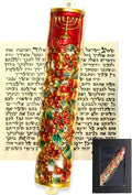 5.1” Exquisite Enamel Design Mezuzah with Scroll, Install in 15s w/Included Tape, or Permanently w/provided Screws, Blessing Red Bloom Mezuzah for Door for Any Memorable Jewish Occasions