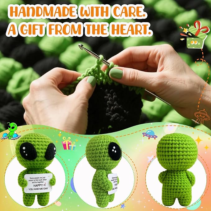 Supportive Crochet Alien Doll - Romantic for Her Him, Soulmate You and Me Day Gift for Boyfriend Girlfriend, Funny I Love You Gift for Husband Wife, Unique Wedding Keepsake