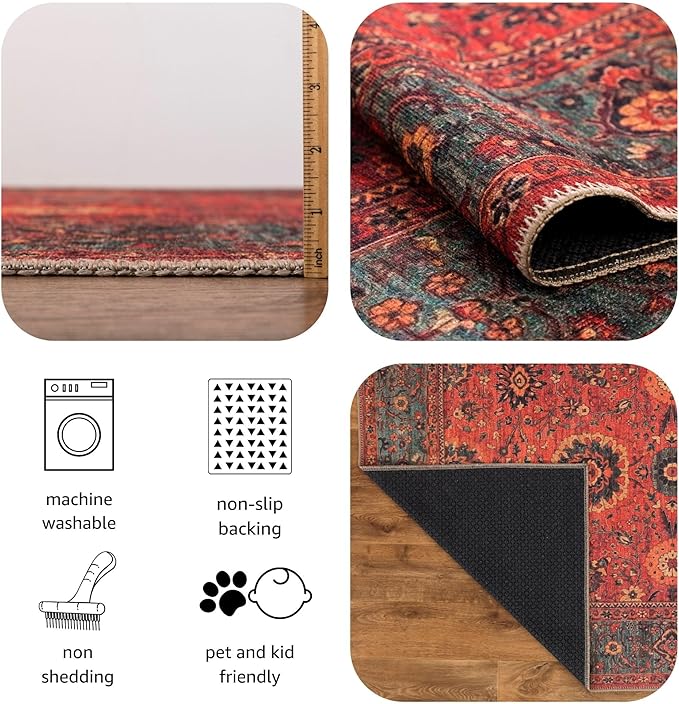 Keen Home Design 2x12 Rug - Machine Washable Runner with Non-Slip Backing, Ideal for Hallway, Entryway, Kitchen, Laundry Room - Vintage, Easy Clean, Durable, Low Pile Rug - (2'6" x 12')