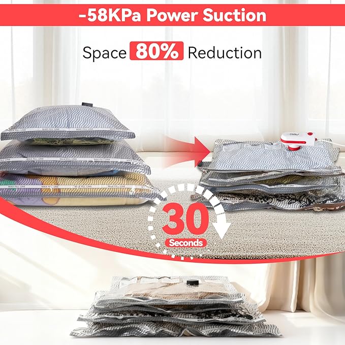 Vacuum Bags for Travel with USB and TYPE C Pump,vacuum seal travel bags,15 Pack Carry-on Size Compression Packing Bags for Luggage and Suitcase,Space Saver for Clothes and Clothing Travel（Red）