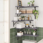 Fixwal Corner Floating Shelves Set of 5, Rustic Wood Wall Mounted Corner Shelf for Bathroom, Kitchen, Bedroom, Home Decor, Laundry Room, Living Room(Gray)