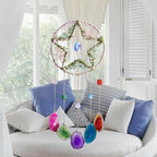 Large Dream Catcher Pink Star Dream Catchers with Healing Crystals Stones Crystal Suncatcher Prism Hanging Window Wall Room Decor Handmade Gift for Girls Boys