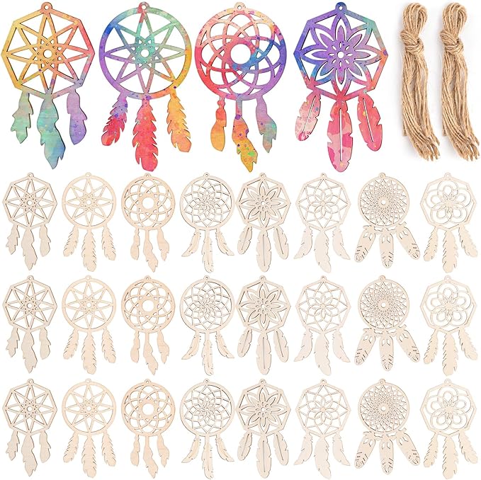 Framendino, 80 Pack Wooden DIY Dream Catchers Kits Decorative Hanging Ornaments to Paint for Home Tree Decor