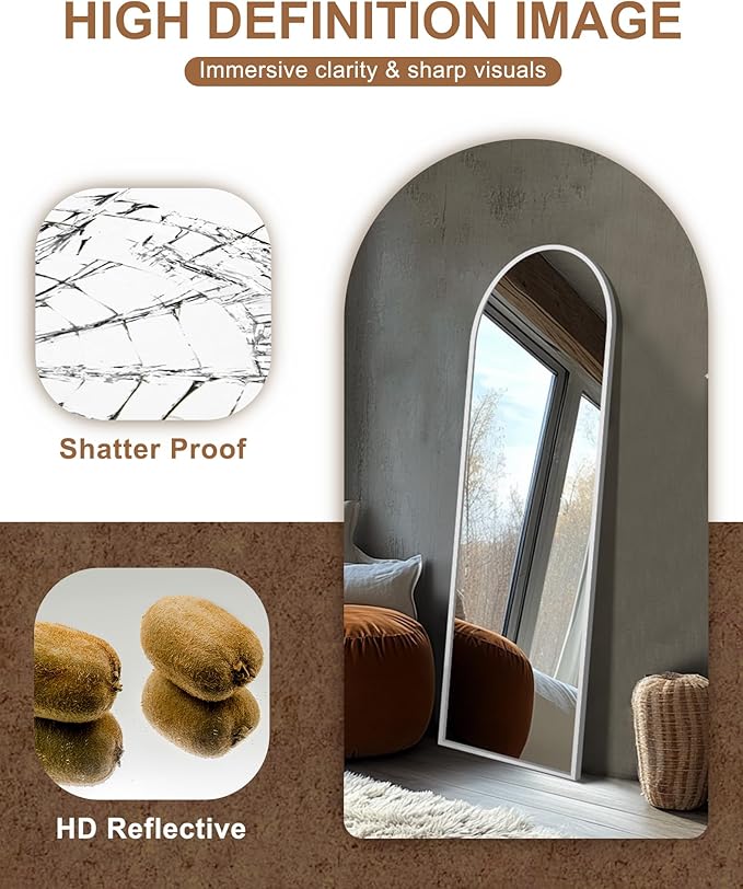 Delma Full Length Mirror, Large Floor Mirror for Wall, Bedroom, Bathroom, Living Room with Aluminium Frame (Stand, Arch 56x15, Silver)