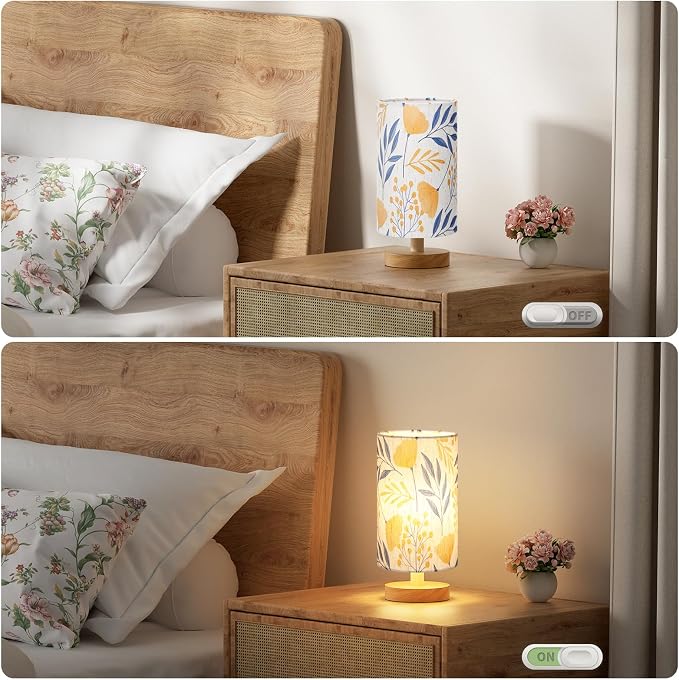 Fenmzee Ginkgo Table Lamp for Bedroom - Inline Control, Small Bedside Lamp with 3000K A15 LED Blub, Easy Assembly (Ginkgo Cream Shade, 9" Inline Control)
