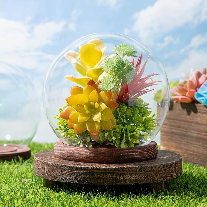 Tuanse 4 Pieces Glass Dome Display Showcase Glass Globe and Display Dome with Wood Base DIY Craft Keepsake Globe Case Gifts for Women Wedding Tabletop Centerpiece Decoration(Brown)