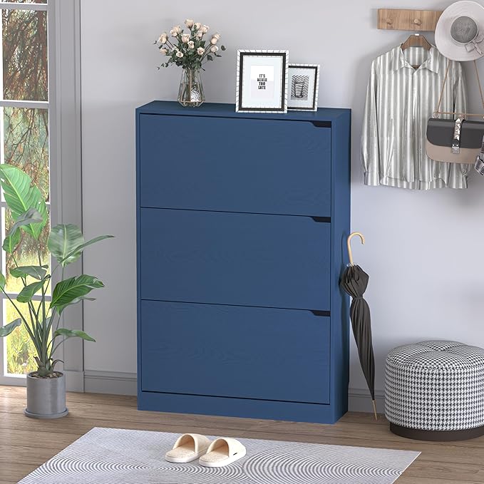 Shoe Cabinet with 3 Flip Drawers, Hidden Wood Shoe Cabinet,Freestanding Shoe Storage Cabinet for Entryway Hallway. 47.2" H*31.5" W*9.45" D