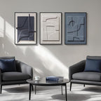 3D Textured Framed Blue and White Abstract Wall Art, 3 Piece Modern Artwork for Walls, Minimalist Navy Blue Geometric Wall Paintings for Living Room, Bedroom, Dining Room, Office Wall Decor 16x24 In