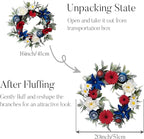 Valery Madelyn 20 Inches 4th of July Wreath for Front Door with Lights, Red White Blue Patriotic Floral Wreath Memorial Day Decorations with Ball Ornaments for USA 250th Anniversary Summer